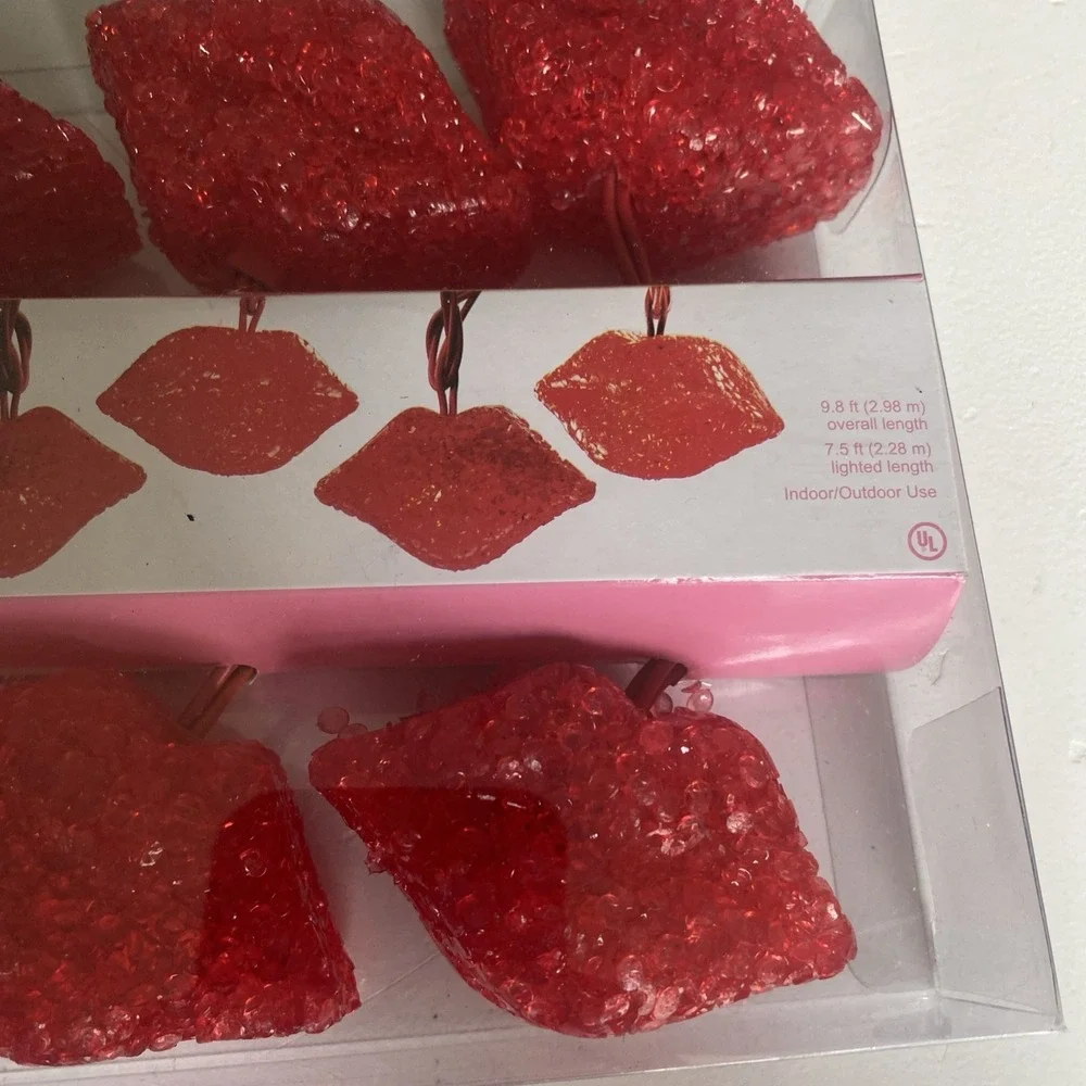 Valentine's Day Holiday Home 10 Red Sparkle Heart Shaped String Lights Set